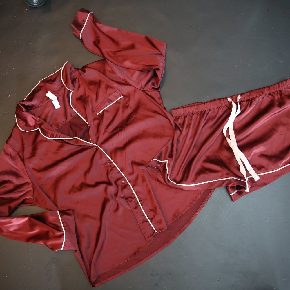 Burgundy Satin Pajama Set Size Large